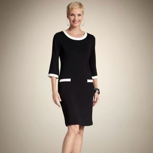 Chico’s Black & White Ponte ¾ Sleeve Knit Dress